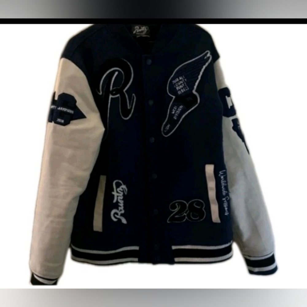 Runtz Men's Varsity Jacket Navy With Embossed Graphics Size 2XL